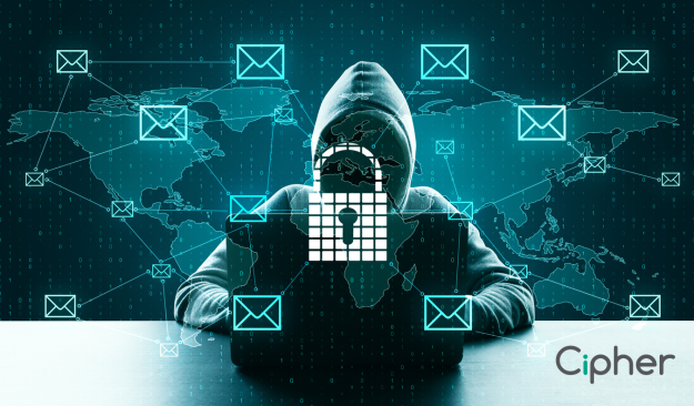 Hacker sat at a laptop with a security lock in front of him